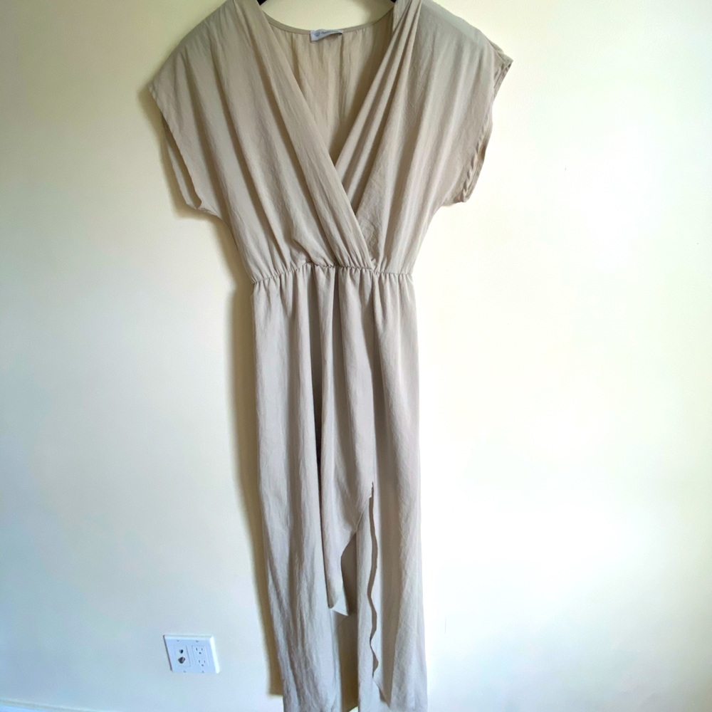 Reservoir Beige V-Neck Dress- Eco/sustainable